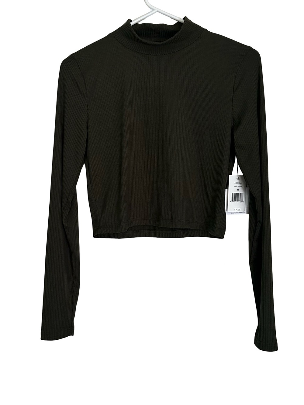 Women's deep lichen Ribbed Mock Neck Long-Sleeve Crop Top